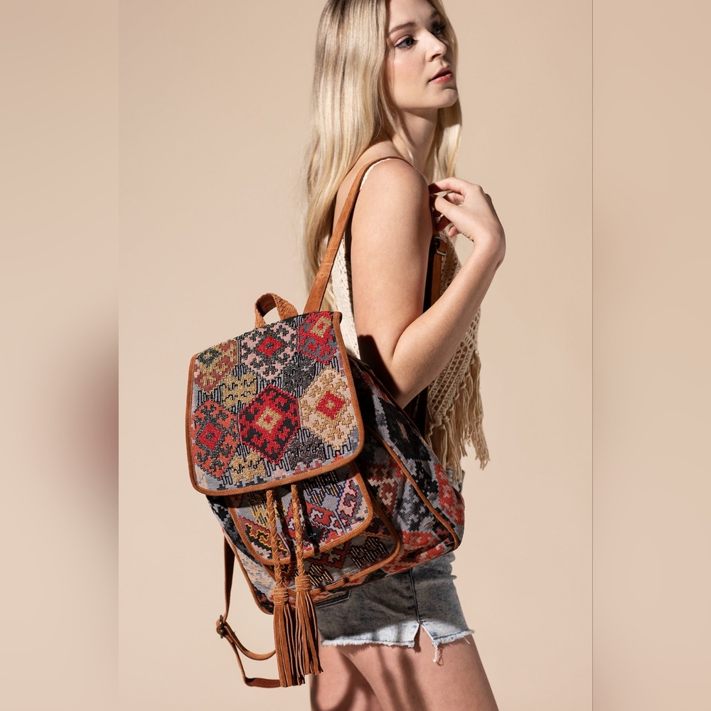 Embroidered Backpack - Unique Artisan Embellished Ethnic Look -Fully Fine Cotton - Picture 8 of 16